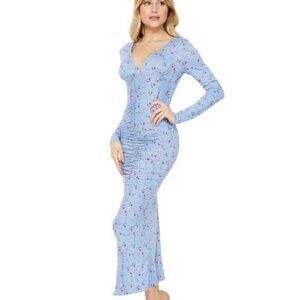 NWT Velvet Torch Blue Floral Long Sleeve Bodycon Maxi Dress - Size: Large